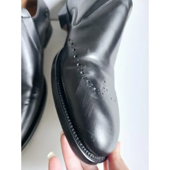 Allen Edmonds Lucca Black Leather Slip On Brogues Mens Dress Shoes Loafers 9 - Picture 8 of 11